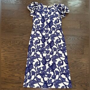 Boden Puff Sleeve Jersey Midi Dress Blue Ribbon, Paisley Whirl US Size 10 R